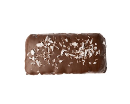 Loada Balls coconut protein bar close up product render on a white background.